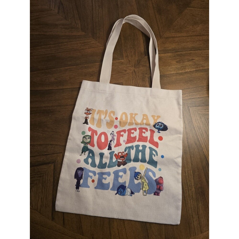 Disney Pixar Inside Out It's Okay To Feel All The Feels Canvas Tote Bag Joy Envy